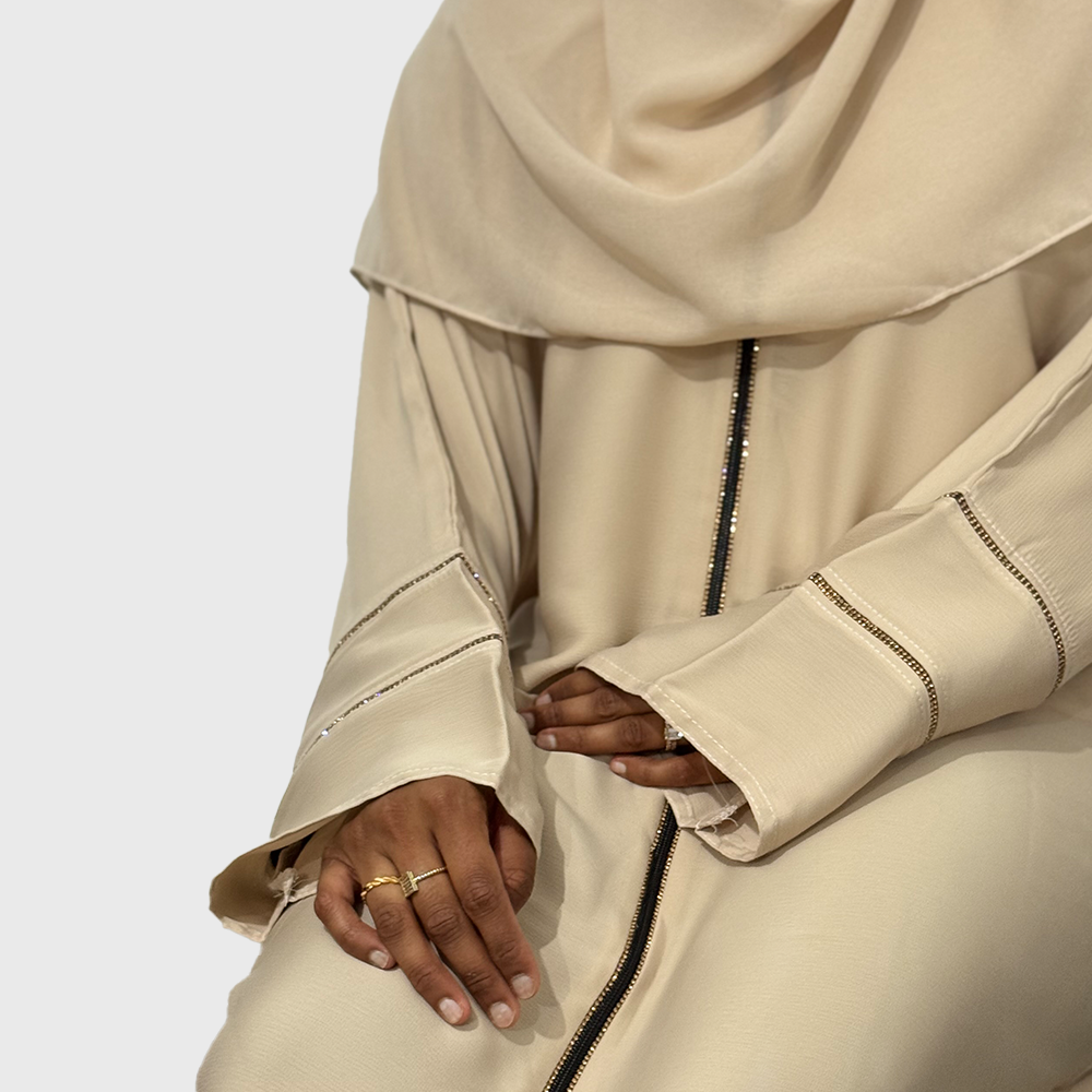 Amber Beige Shiny Crepe Abaya